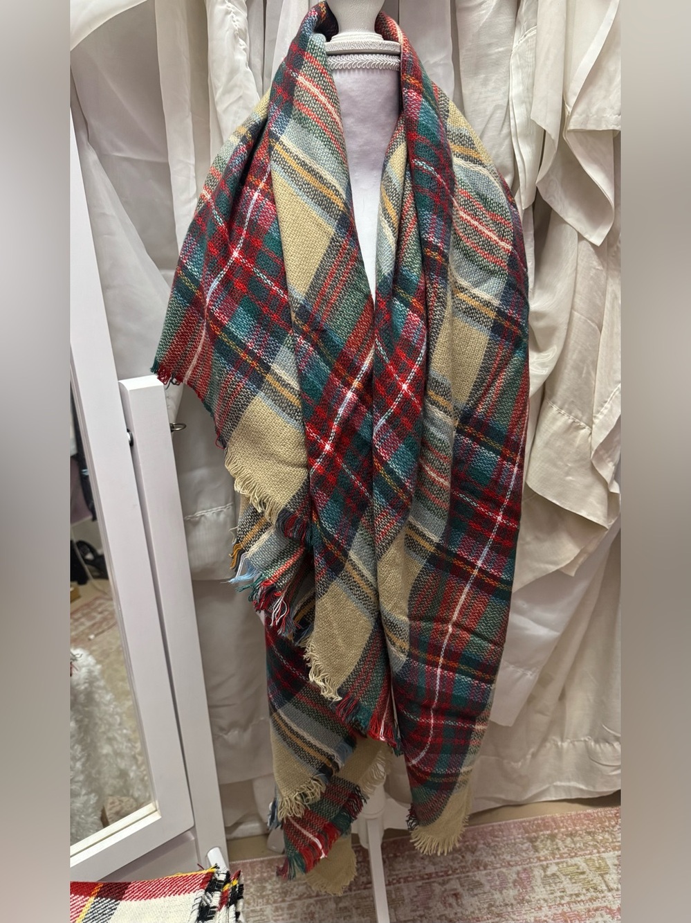 Source Unknown Red & Green Plaid Blanket Cape